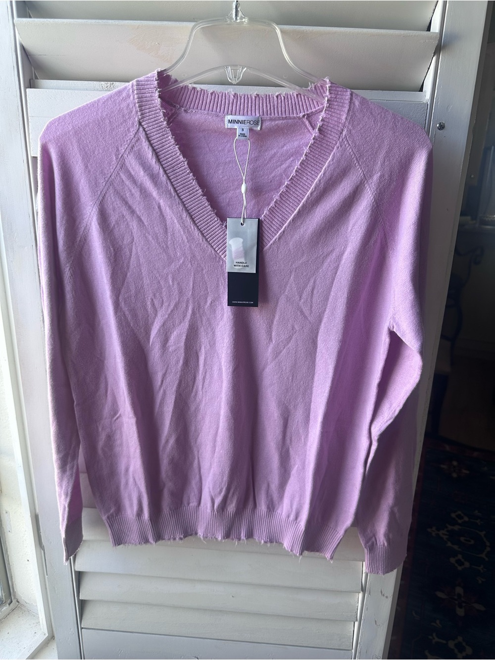 Minnie Rose Cotton/Cashmere Lavender V-Neck Sweater